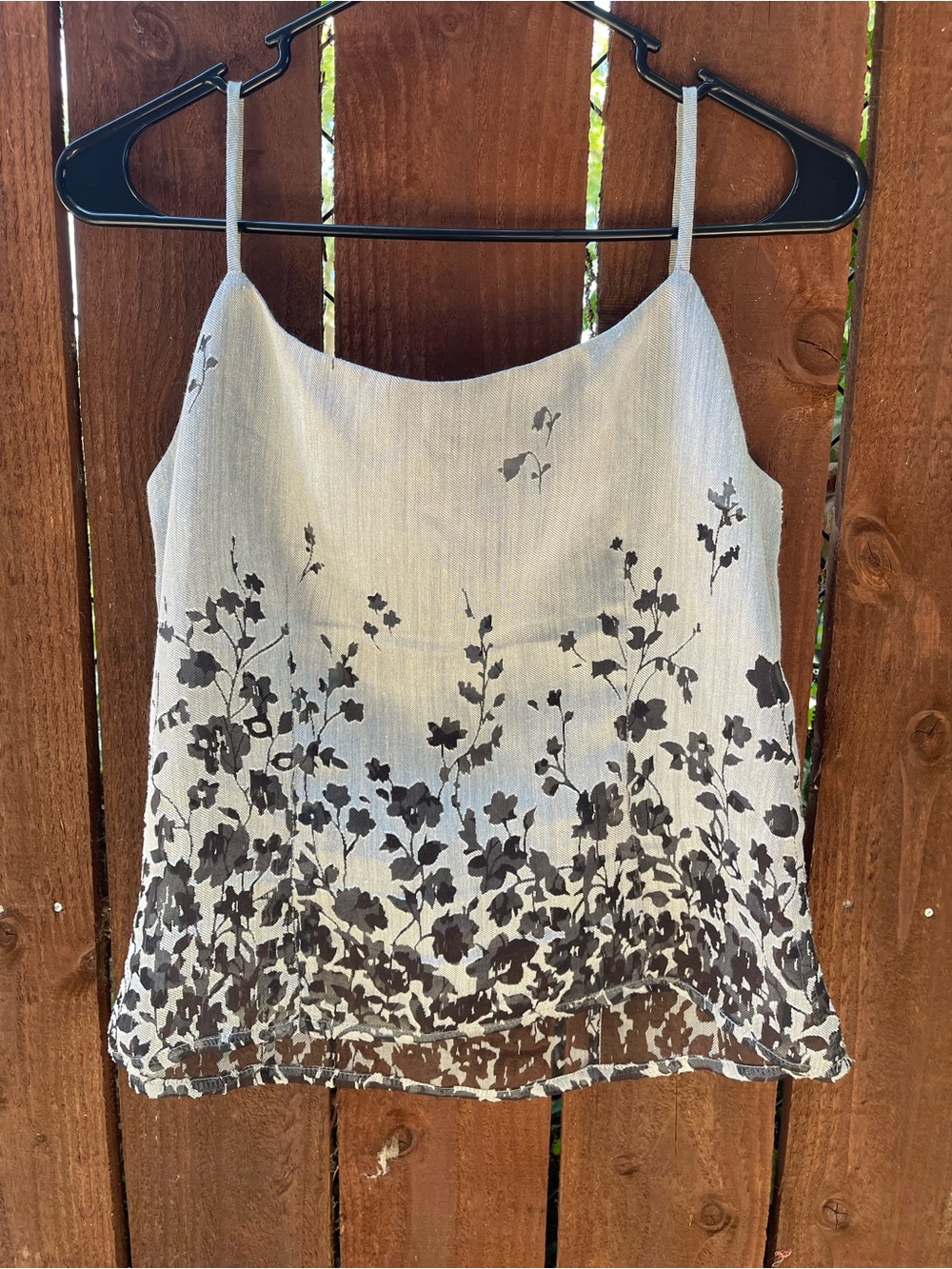 VTG Lillie Rubin Gray Linen Blend Floral Whimsigoth 90s Camisole Top Sz 10